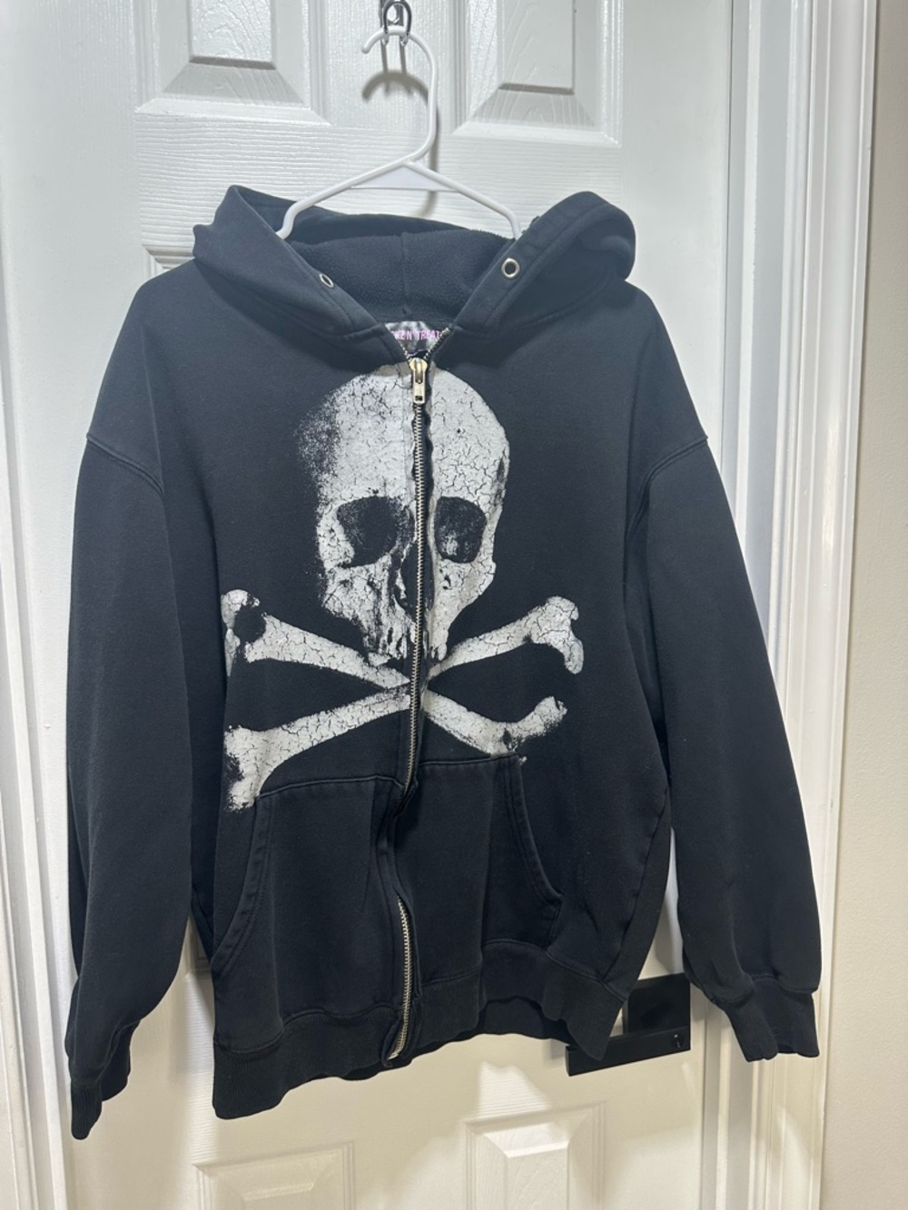 Black Kids Zip Hoodie with White Skull & Crossbones Graphic